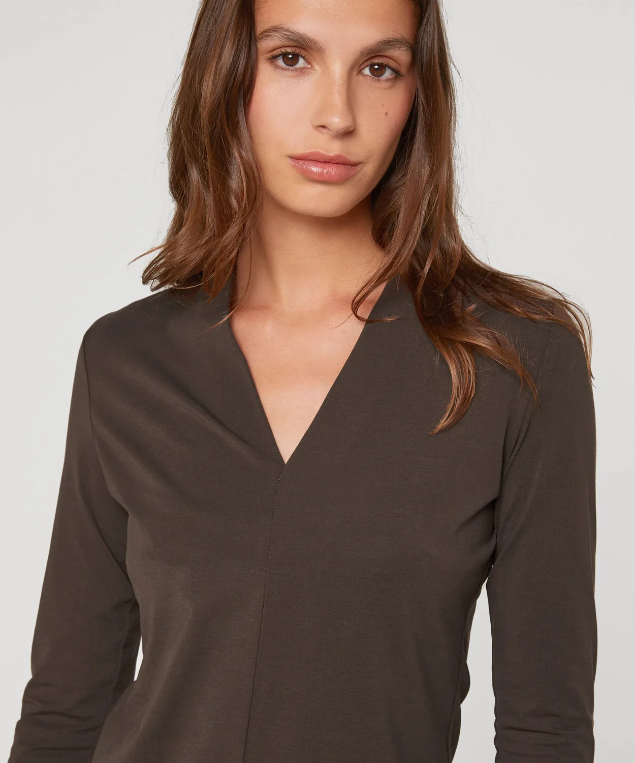 Rodier t-shirt scollo V marrone maniche lunghe