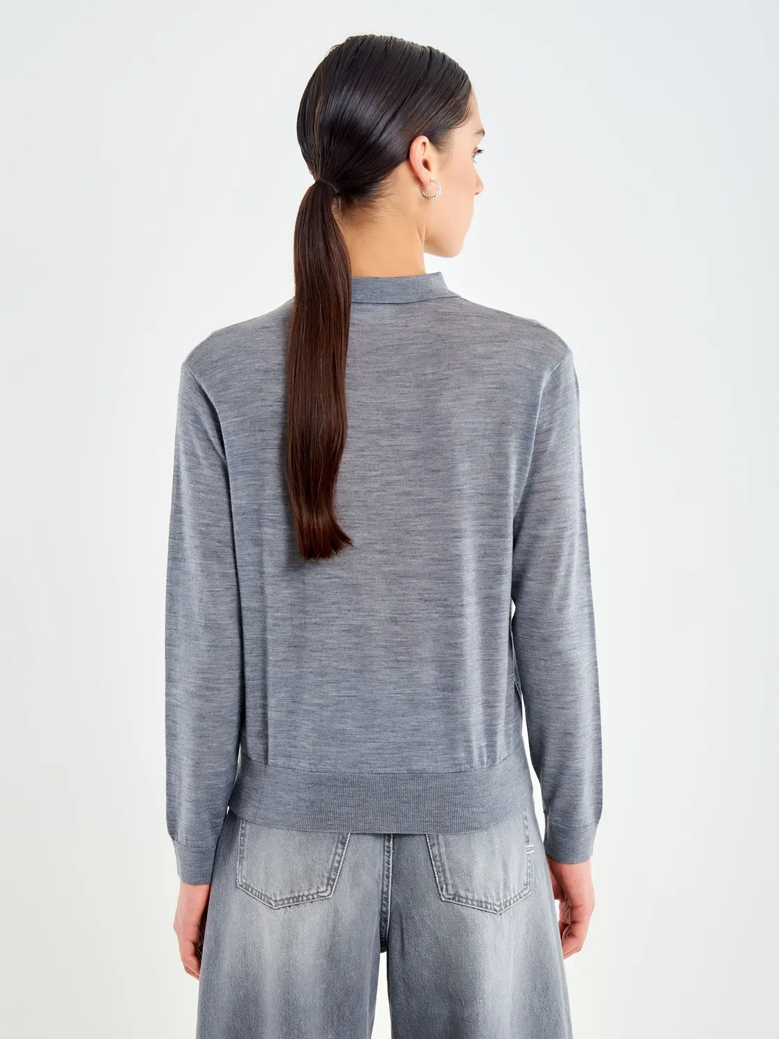 Vicolo Polo in Merinos polo lana maniche lunghe grigio