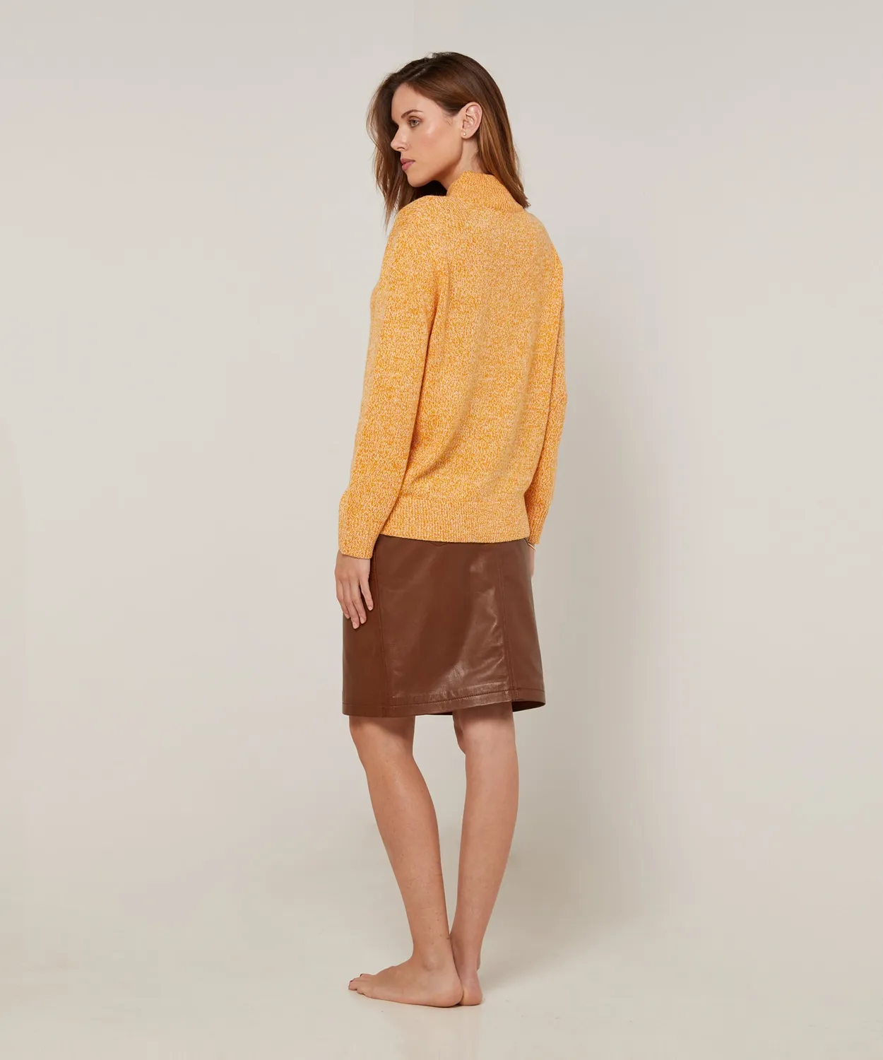 Rodier maglione collo alto giallo maglia mélange dritta