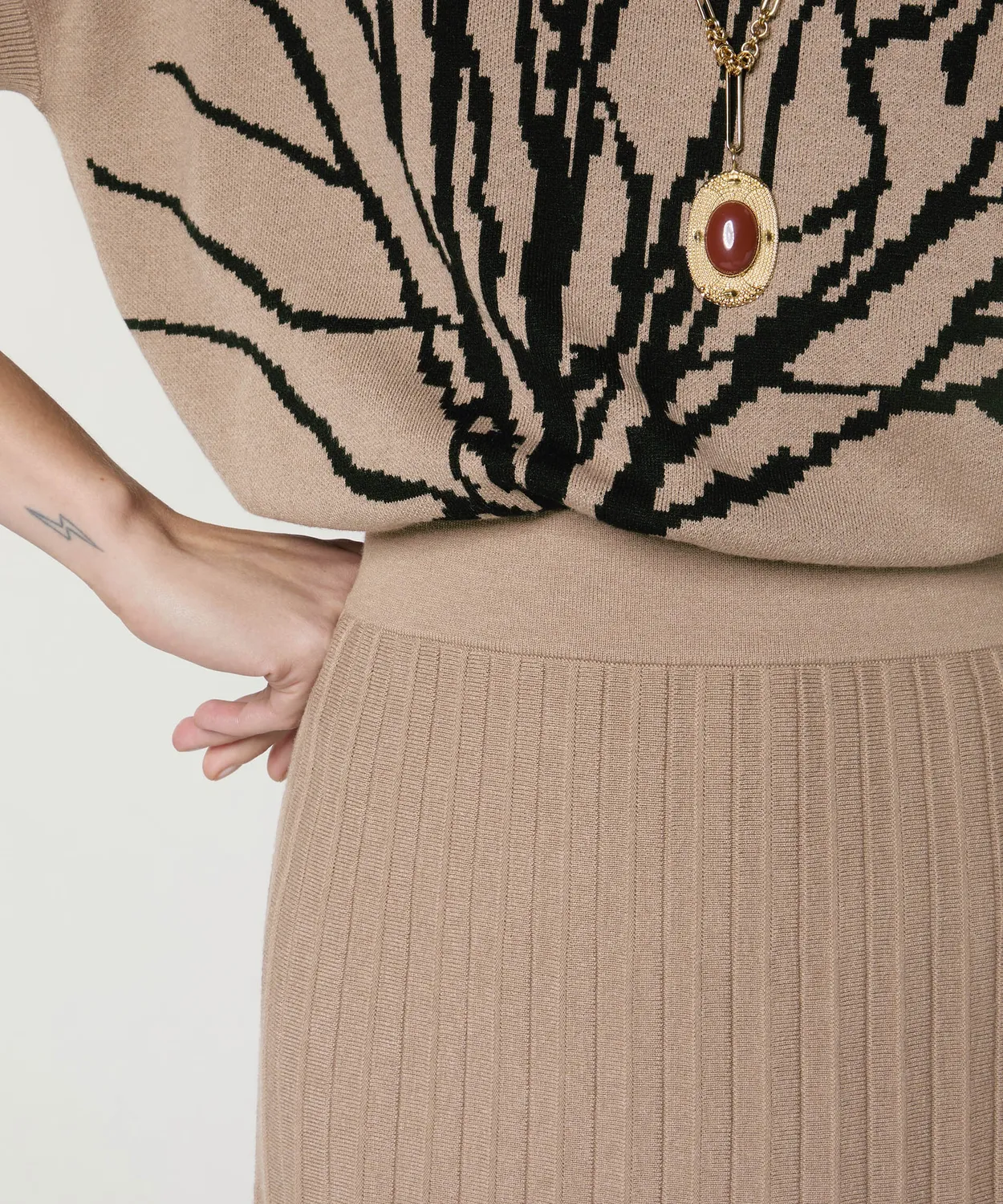 Rodier Gonna in maglia plissettata mocha midi