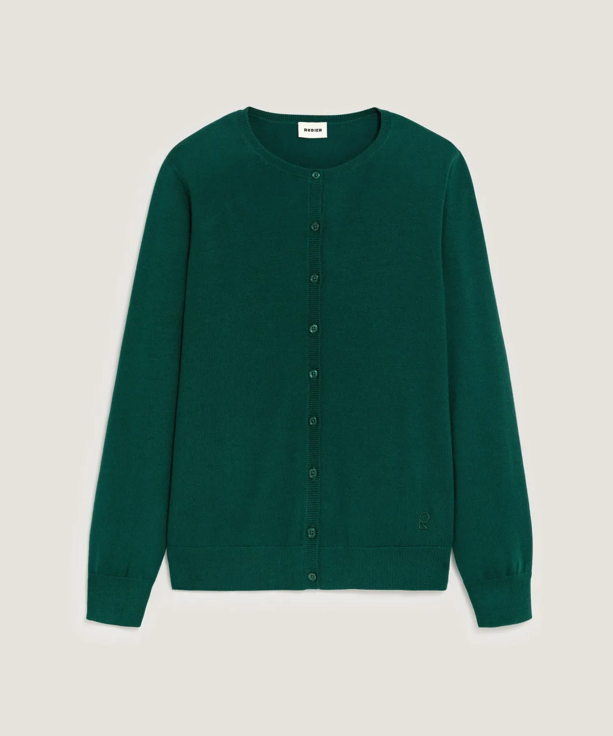 Rodier Cardigan lana merino verde inglese girocollo