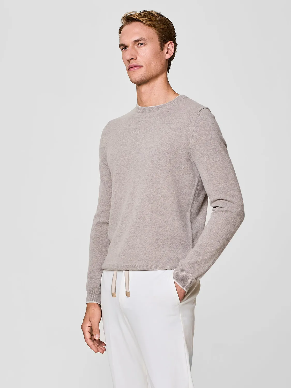 Paul Taylor girocollo cashmere lana taupe uomo