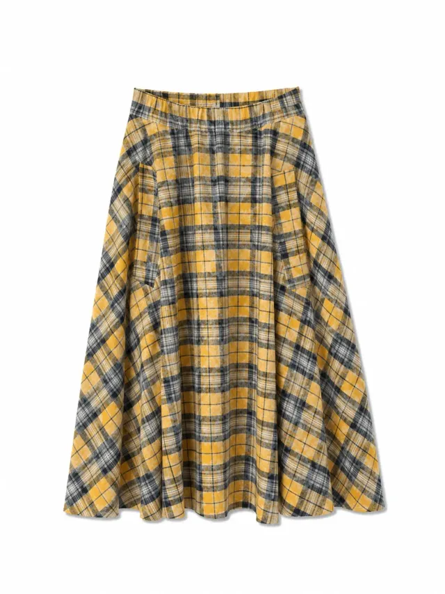 VICOLO Check gonna svasata lunga gialla cotone