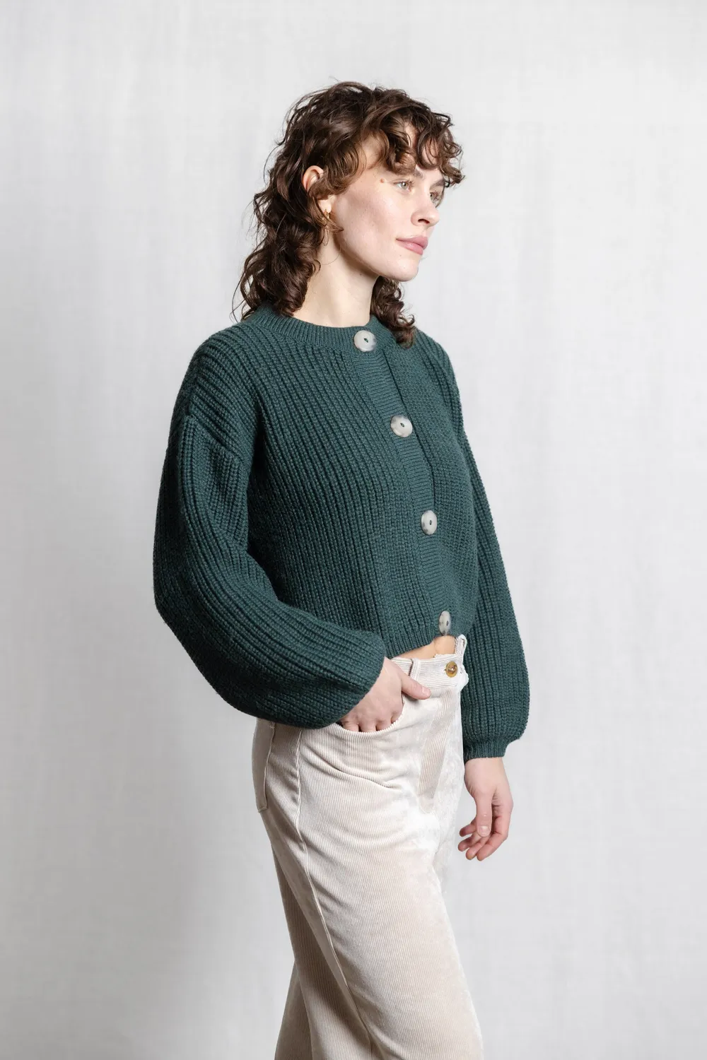 Jyoti Fair Works Betana verde cardigan baby alpaca