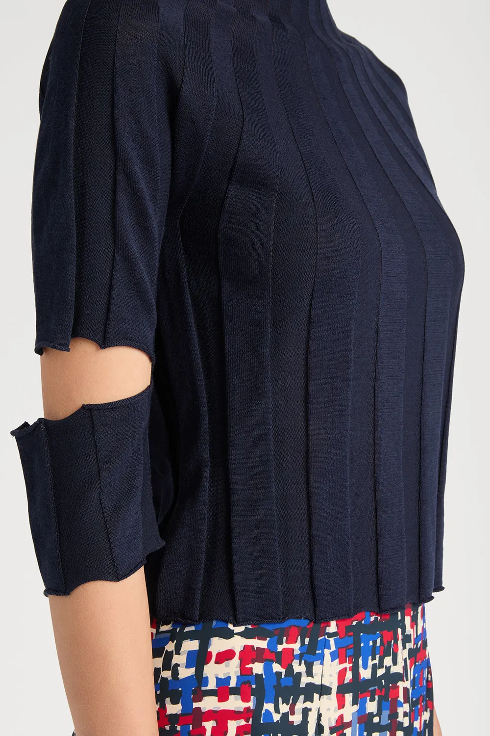 PORTS 1961 Luxe maglia navy cut-out seta cotone
