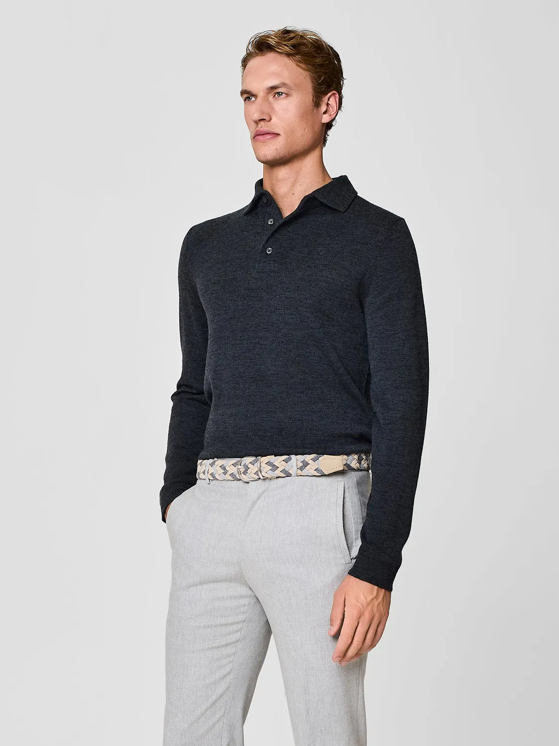 Paul Taylor polo maglia merino grigio scuro bottoni