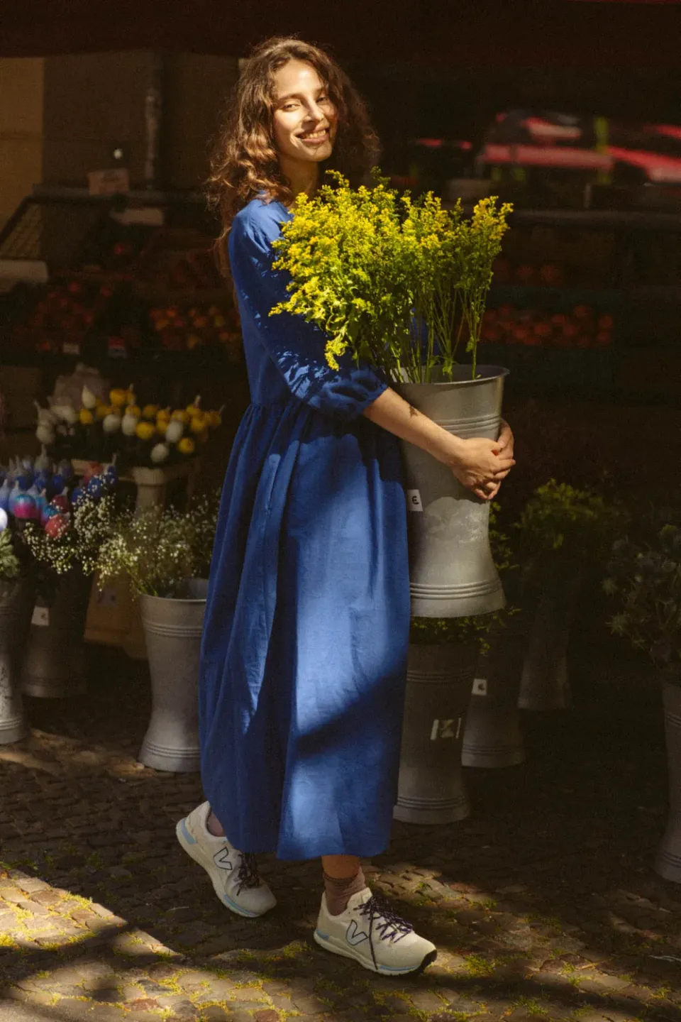 Jyoti Fair Works Paudali vestito midi blu cobalto cotone bio