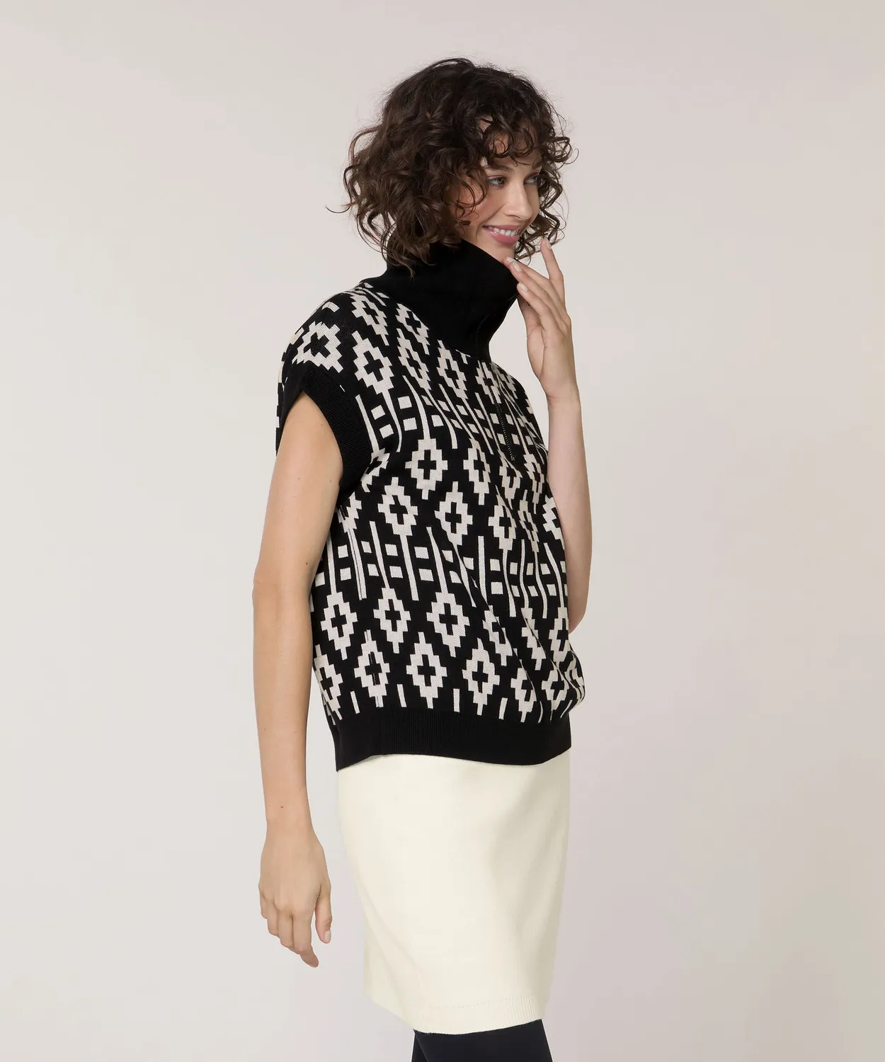 Rodier Top Jacquard Donna Maniche Corte Nero Grafico