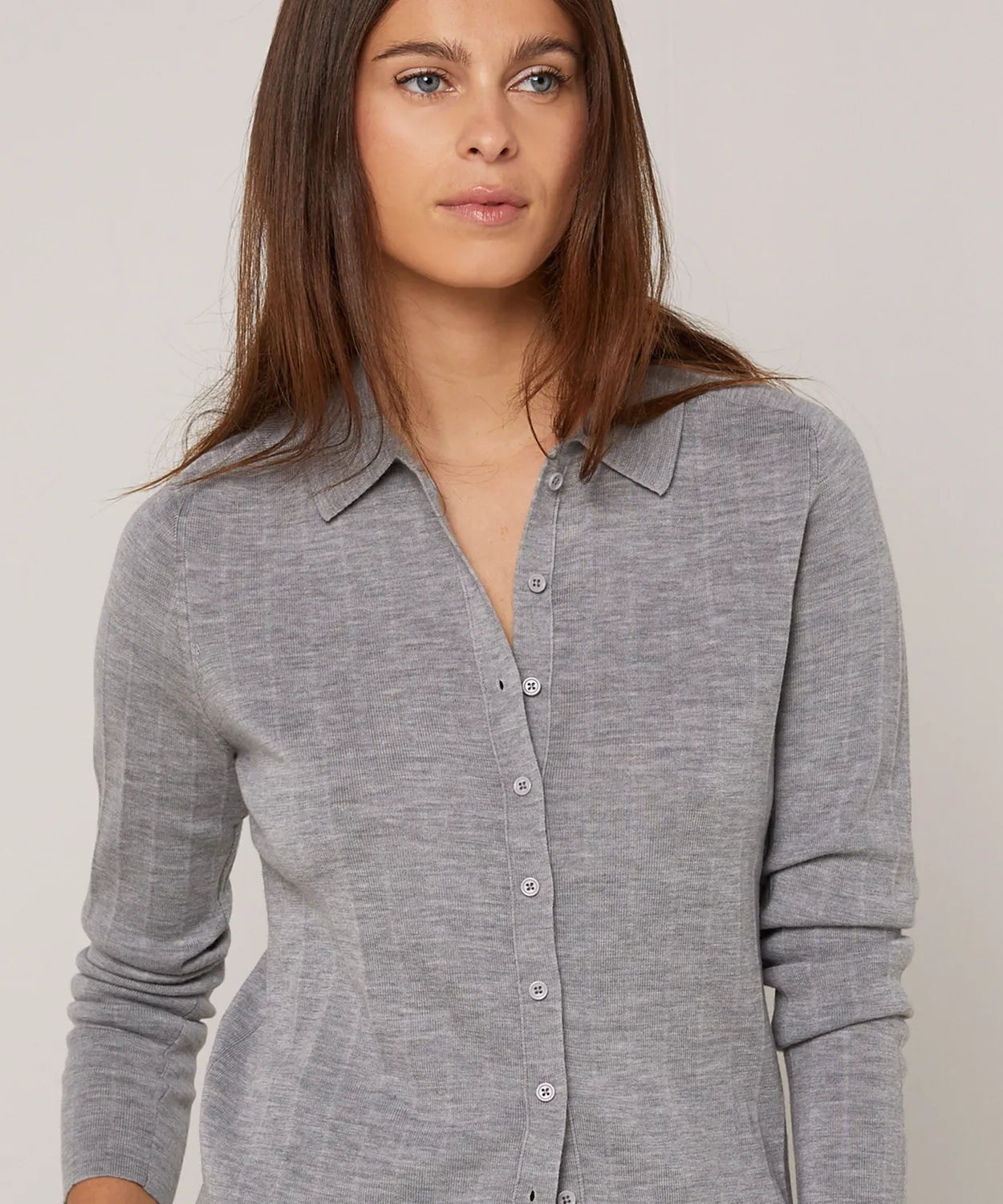 Rodier camicia lana grigio chiaro maglia plissettata