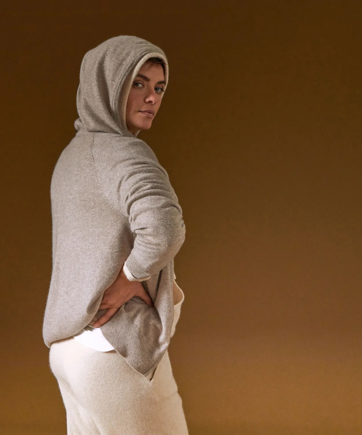Rodier Giacca cappuccio cashmere moka