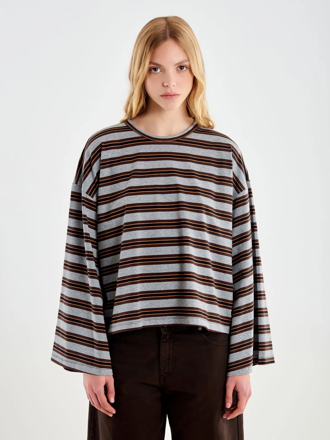 Vicolo T-Shirt Over Righe Grigio Cotone Taglia Unica