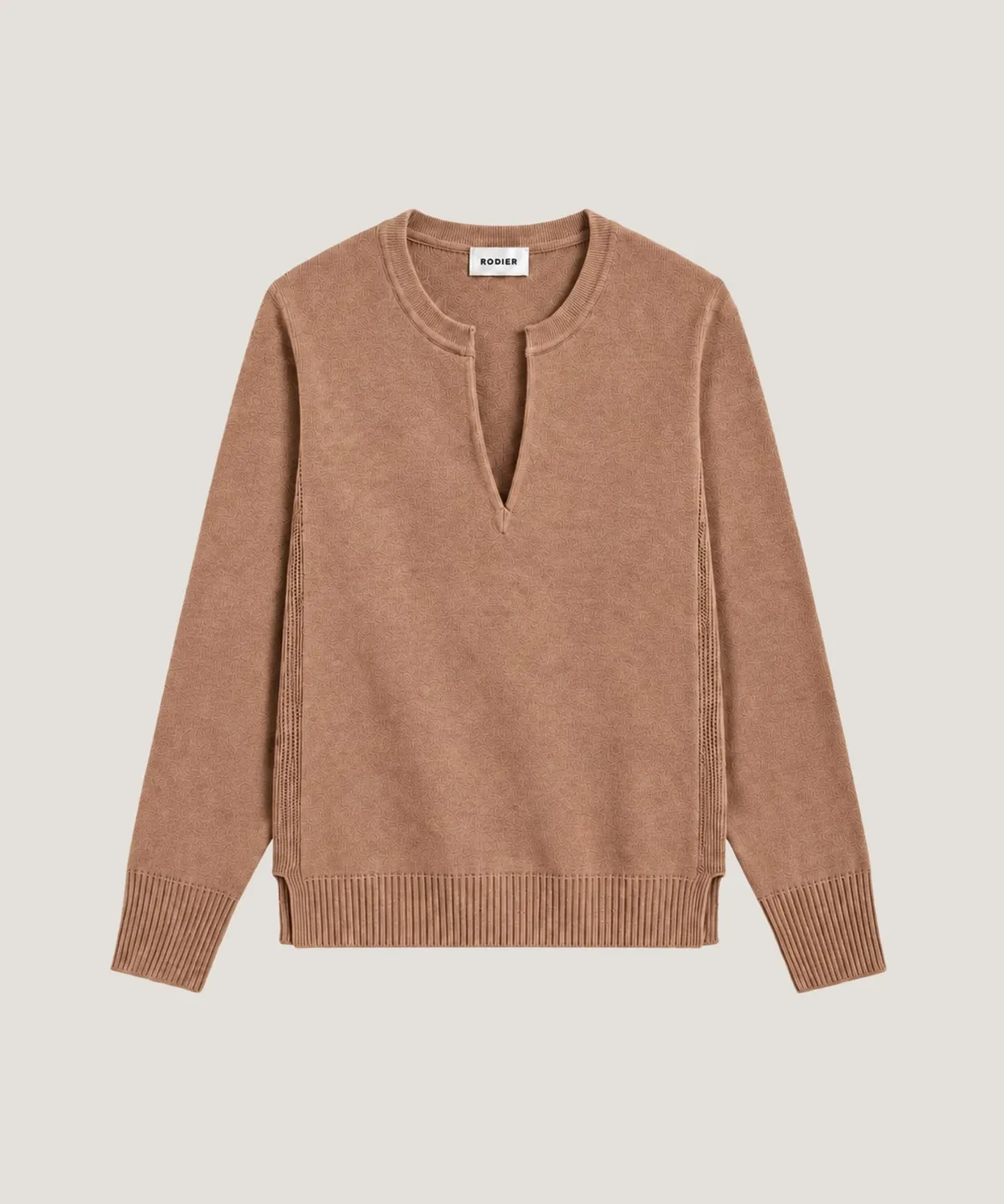Rodier Maglia Cashmere Collo Tunisino Cammello 100% Cashmere