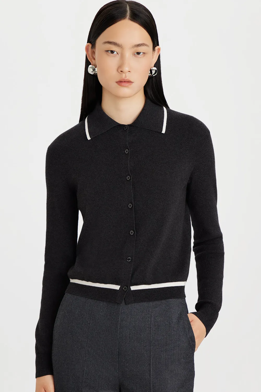 PORTS Lyocell Cashmere cardigan mel grey bottoni