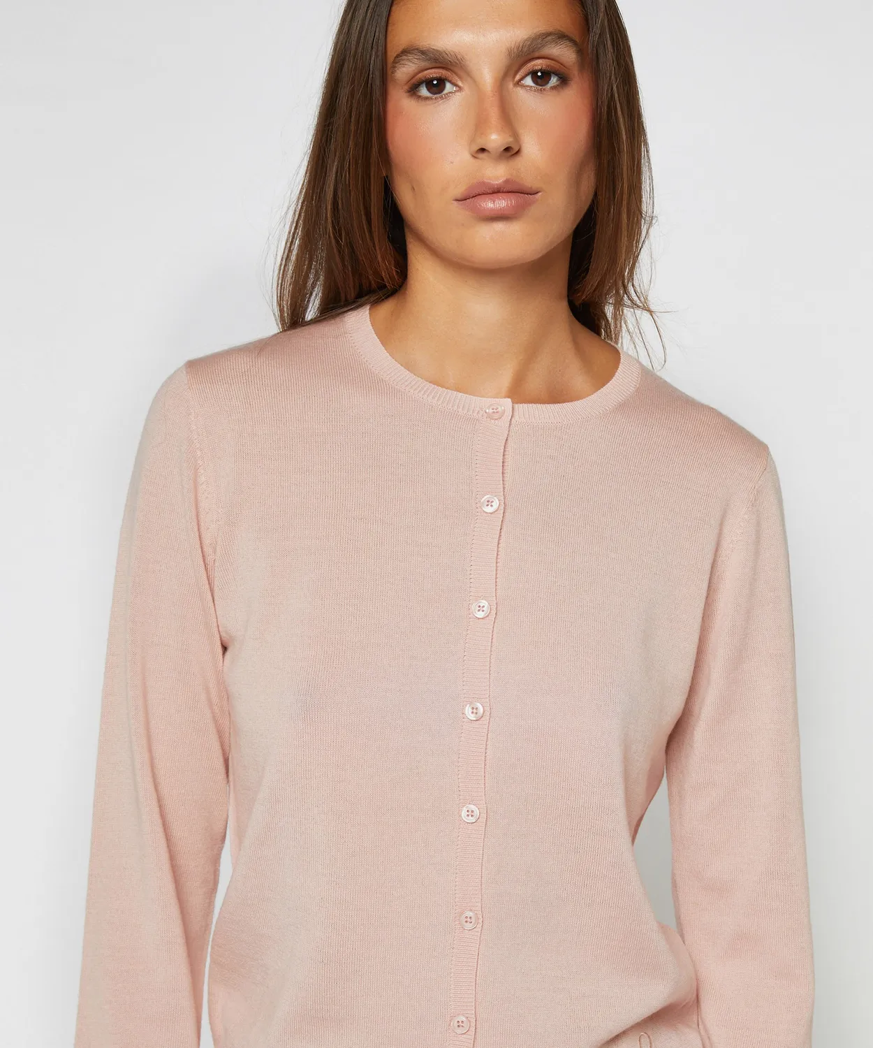 Rodier Cardigan Lana Merino Rosa Perla Girocollo