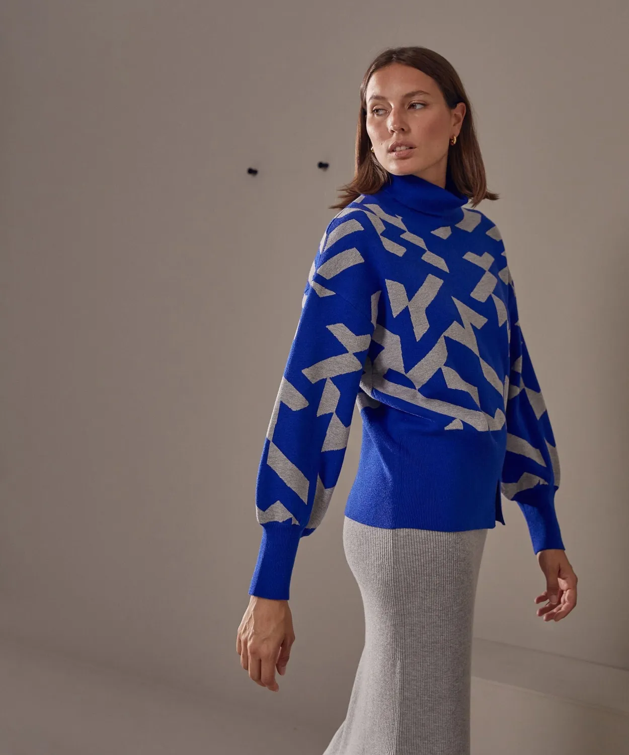 Rodier Dolcevita jacquard maglia blu oltremare