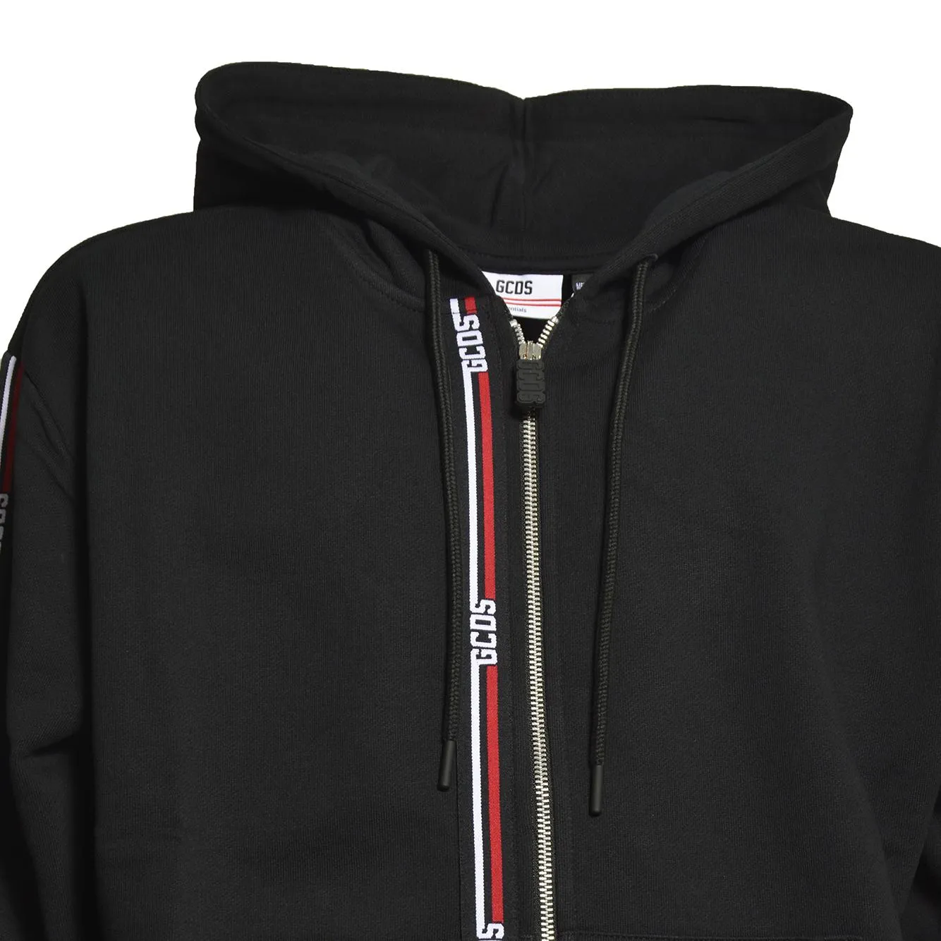 GCDS C1MEQE114F099 felpa con zip nero rosso