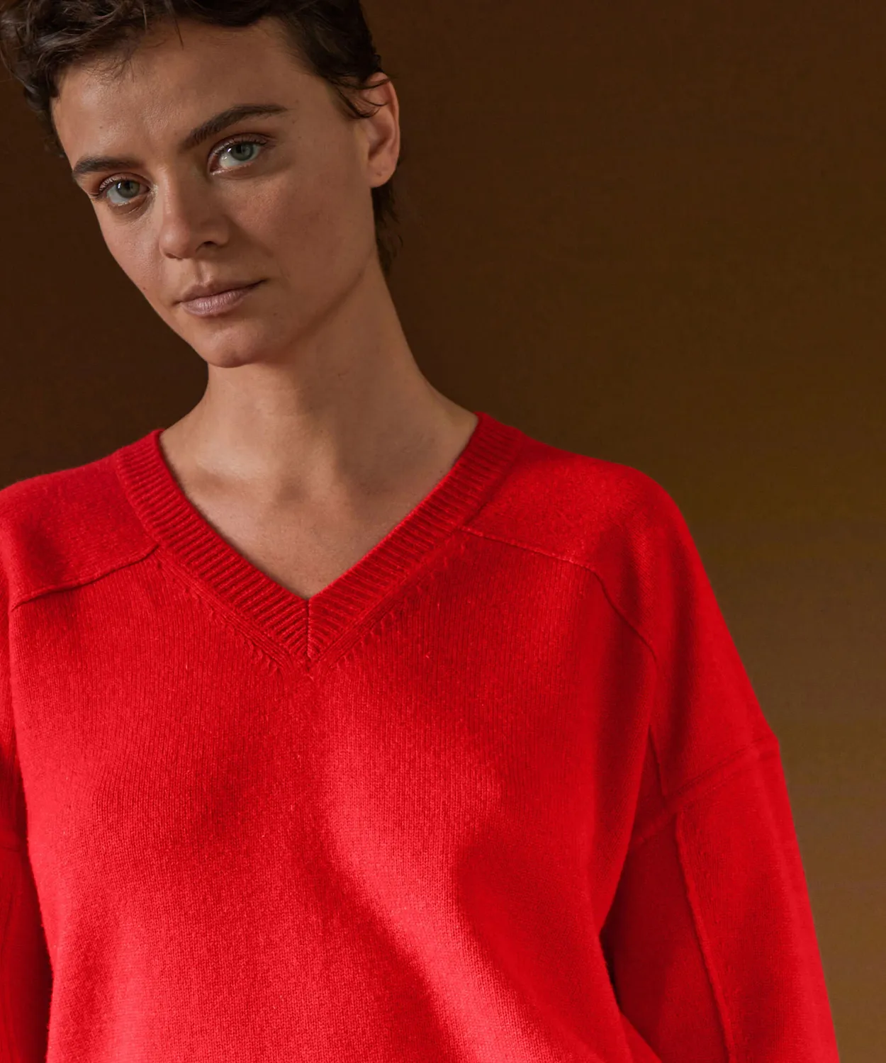 Rodier maglia oversize scollo V cashmere arancio corallo
