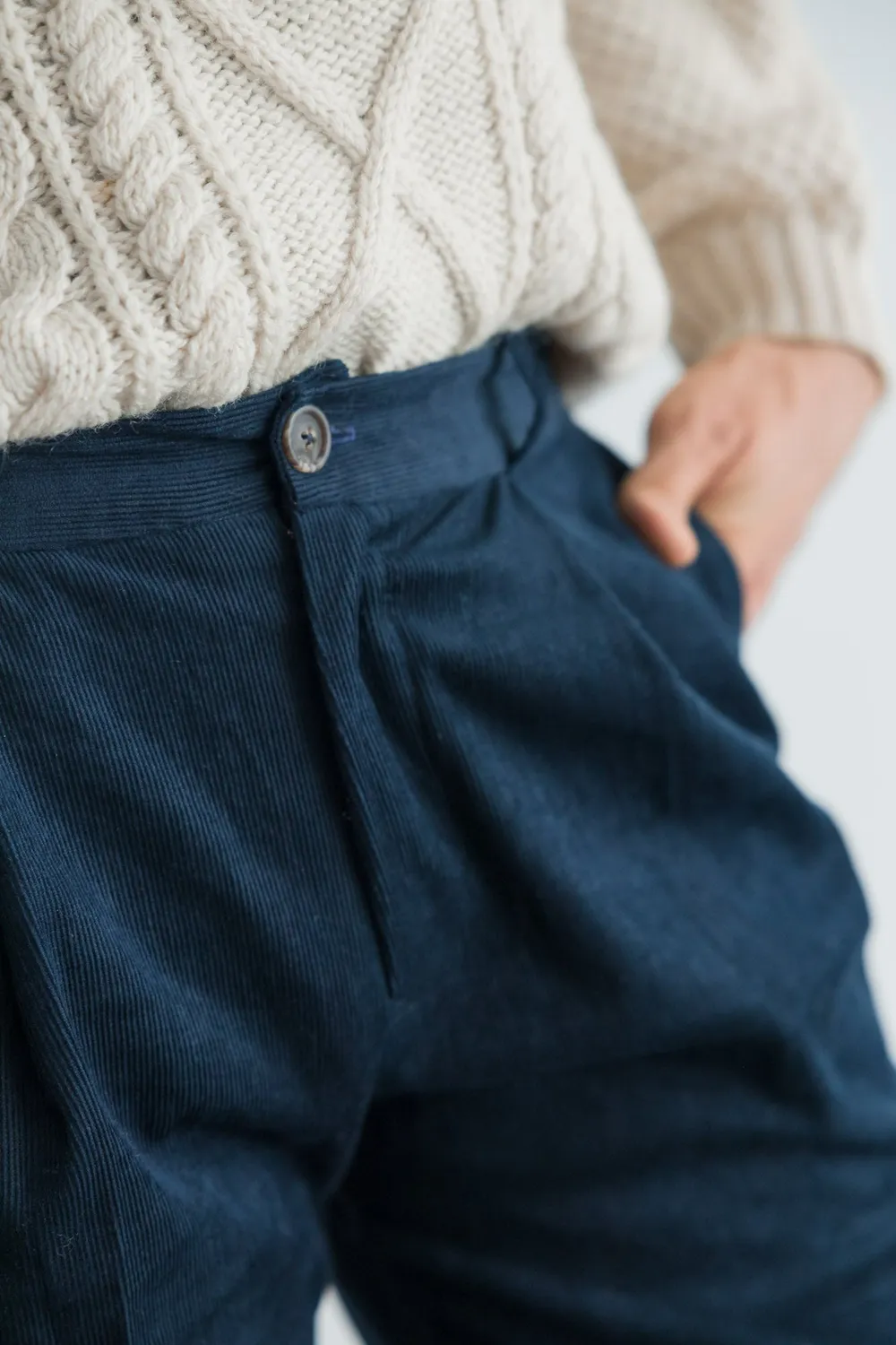 Jyoti Sameer pantaloni velluto cotone blu notte