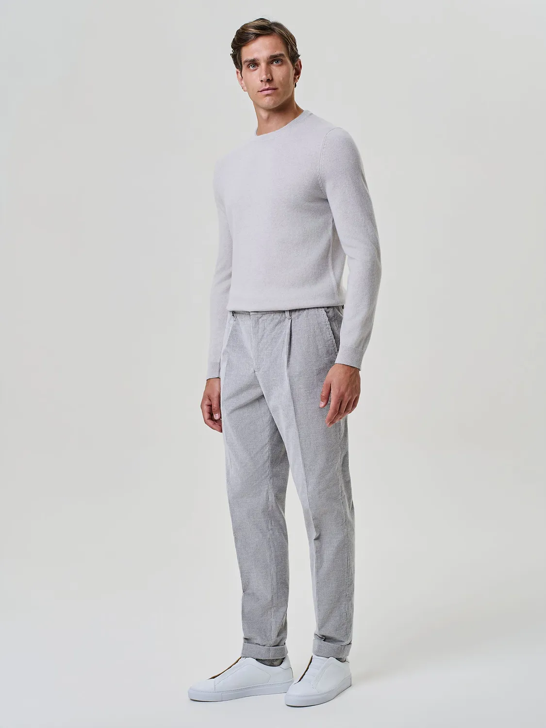 Paul Taylor pantalone velluto millerighe bicolore grigio chiaro