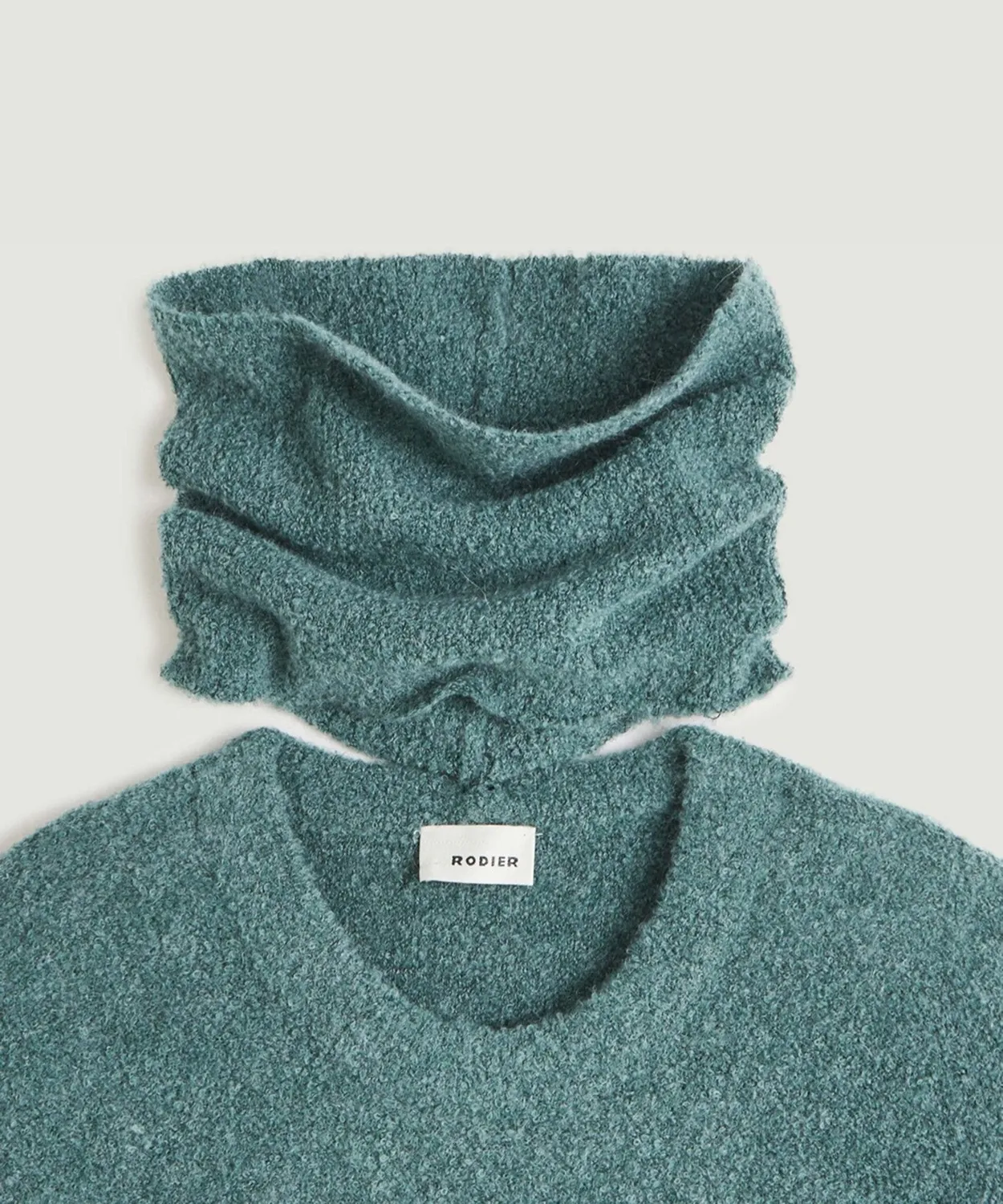 Rodier Maglione Lungo Dolcevita Removibile Verde Grigio Misto Lana