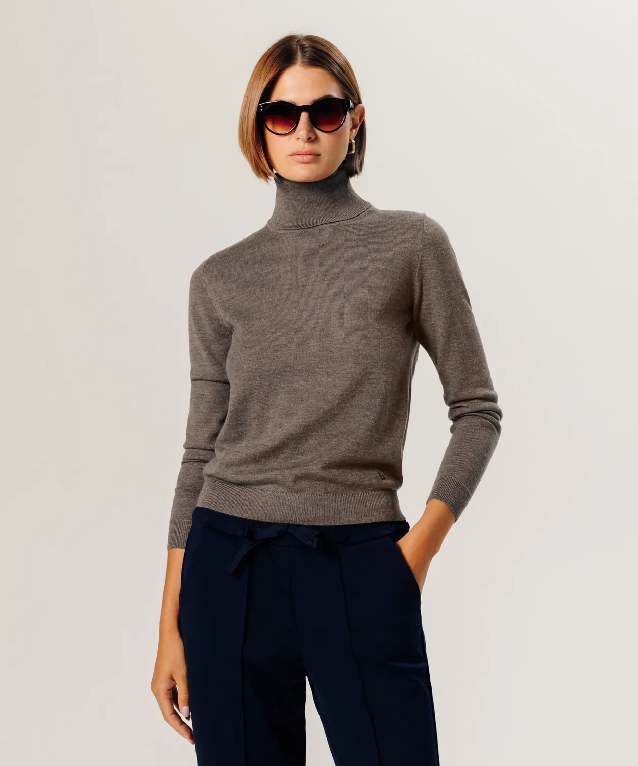 Rodier maglione dolcevita lana merino marrone taupe