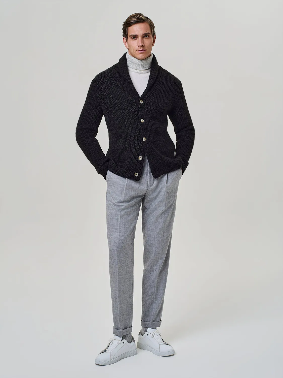 Paul Taylor Cardigan Sciallato Misto Yak Lana Moro