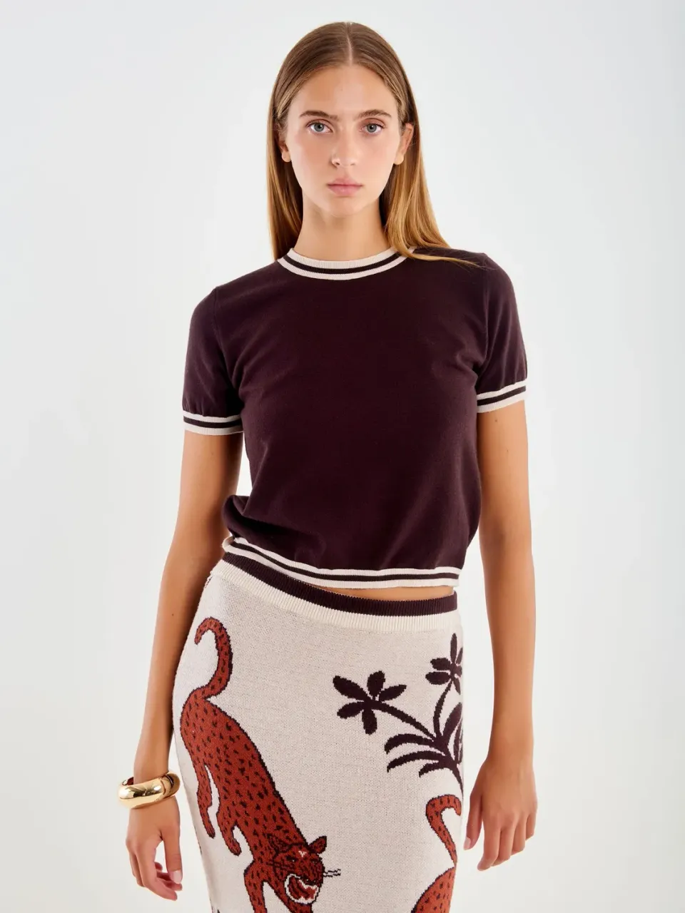 Vicolo T-shirt in Maglia con Profili T-shirt moro unica