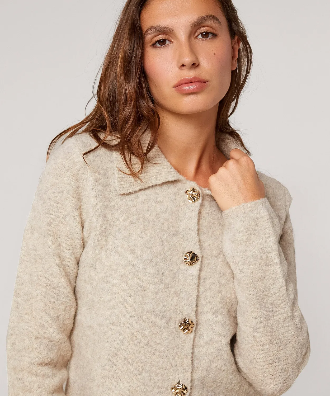 Rodier cardigan corto spalline beige chiné lana mista