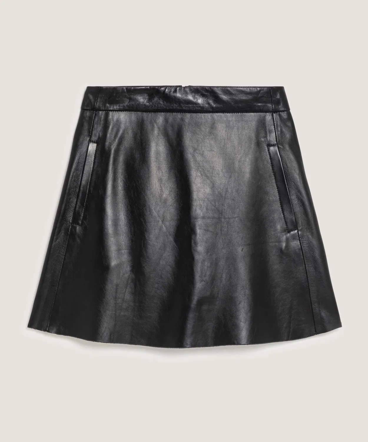 Rodier Gonna Pelle Agnello Nera Corta Svasata 38