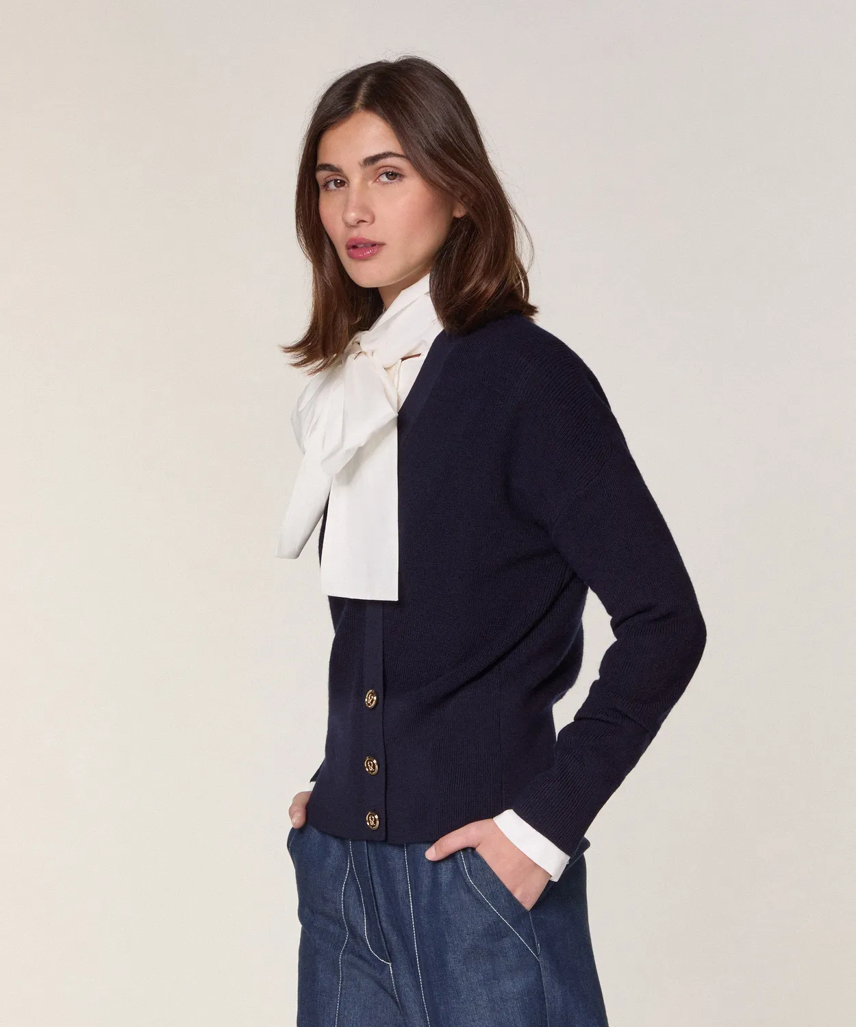 Rodier maglione trompe l'oeil merino blu navy