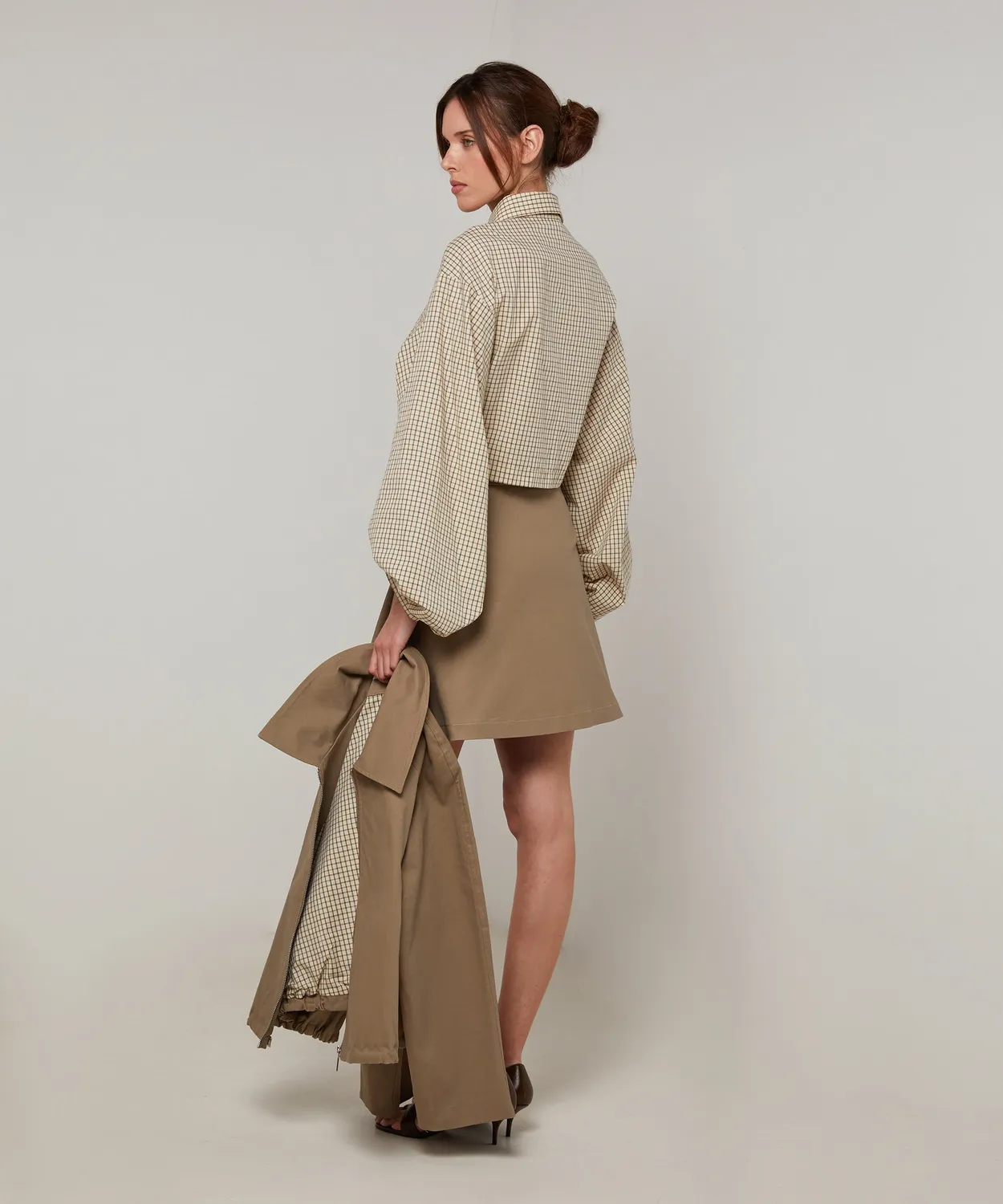 Rodier Minigonna cotone a pieghe beige scuro