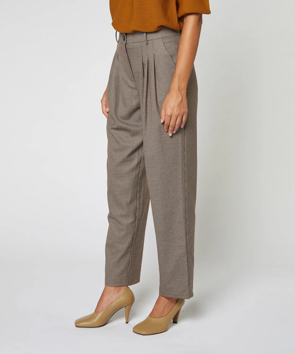 Rodier Pantaloni pied-de-poule marrone vita alta carota