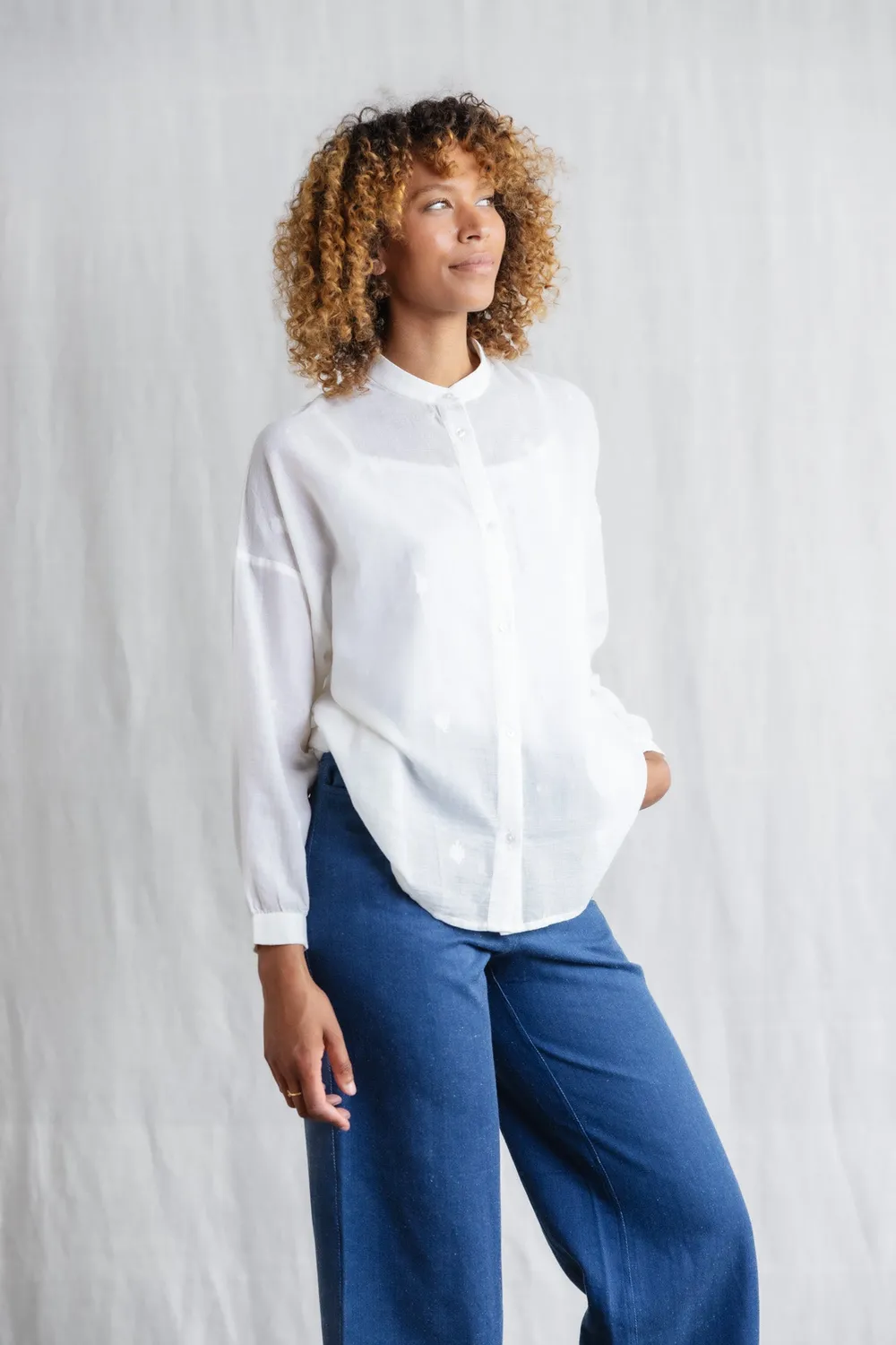 Jyoti Hawali Jamdani camicia donna cotone velato