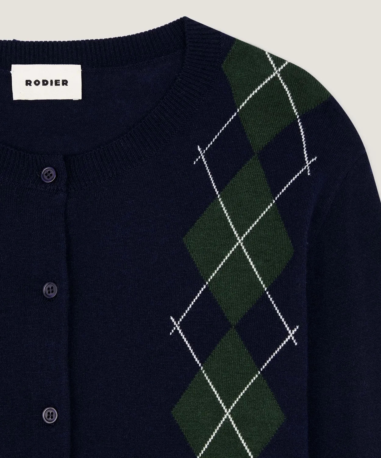 Rodier cardigan jacquard rombi blu navy maglia fine