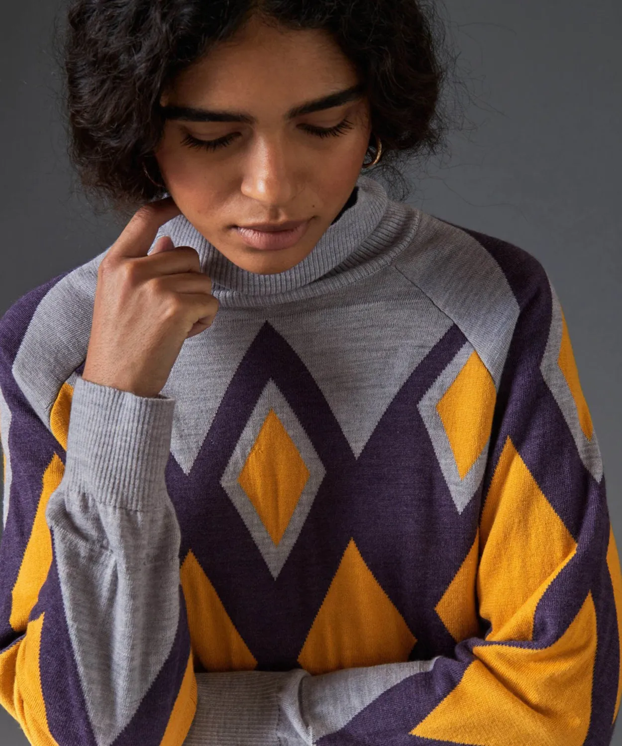 Rodier Dolcevita jacquard merino rombi grigio topo