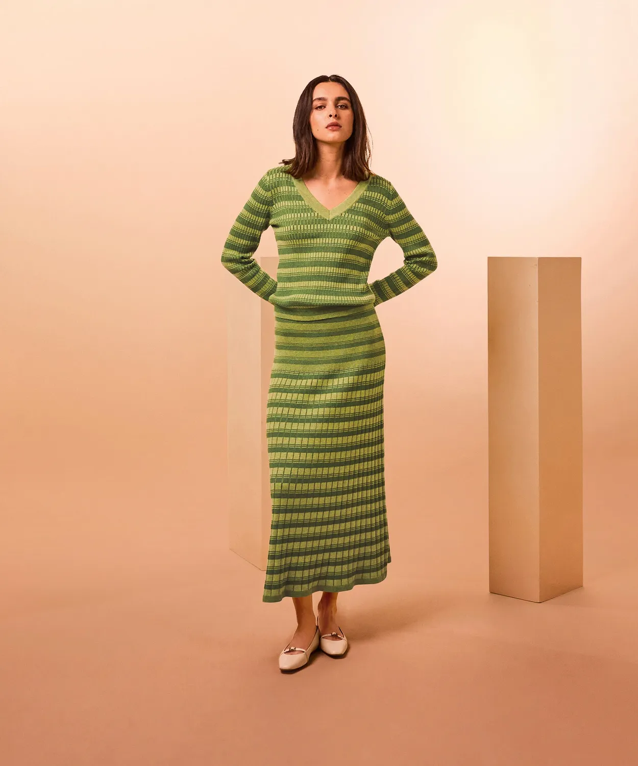 Rodier Gonna Lunga Svasata Maglia Verde Pistacchio