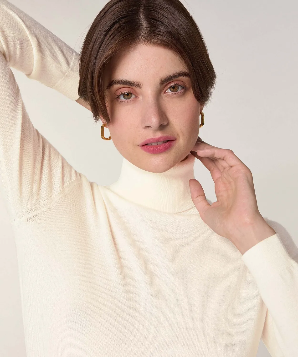 Rodier Maglione Dolcevita Lana Merino Bianco Ecru Collo Alto