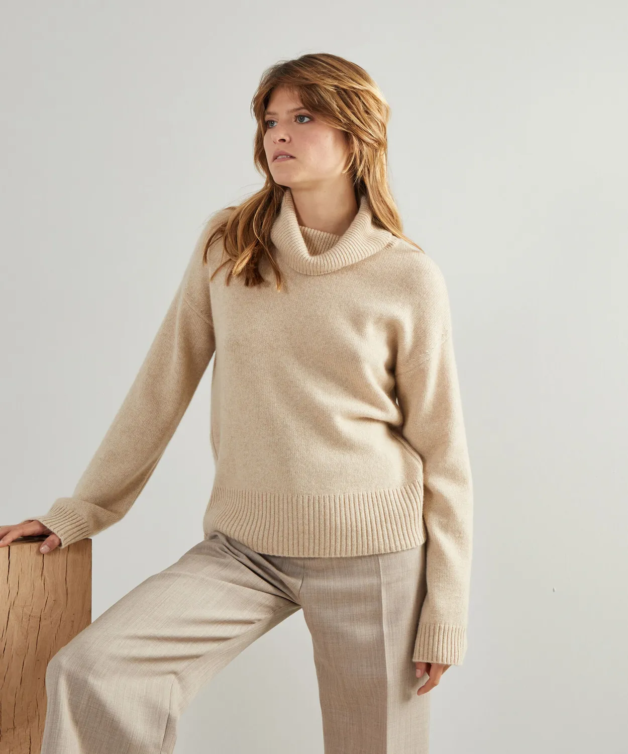 Rodier maglione collo alto cashmere beige oversize