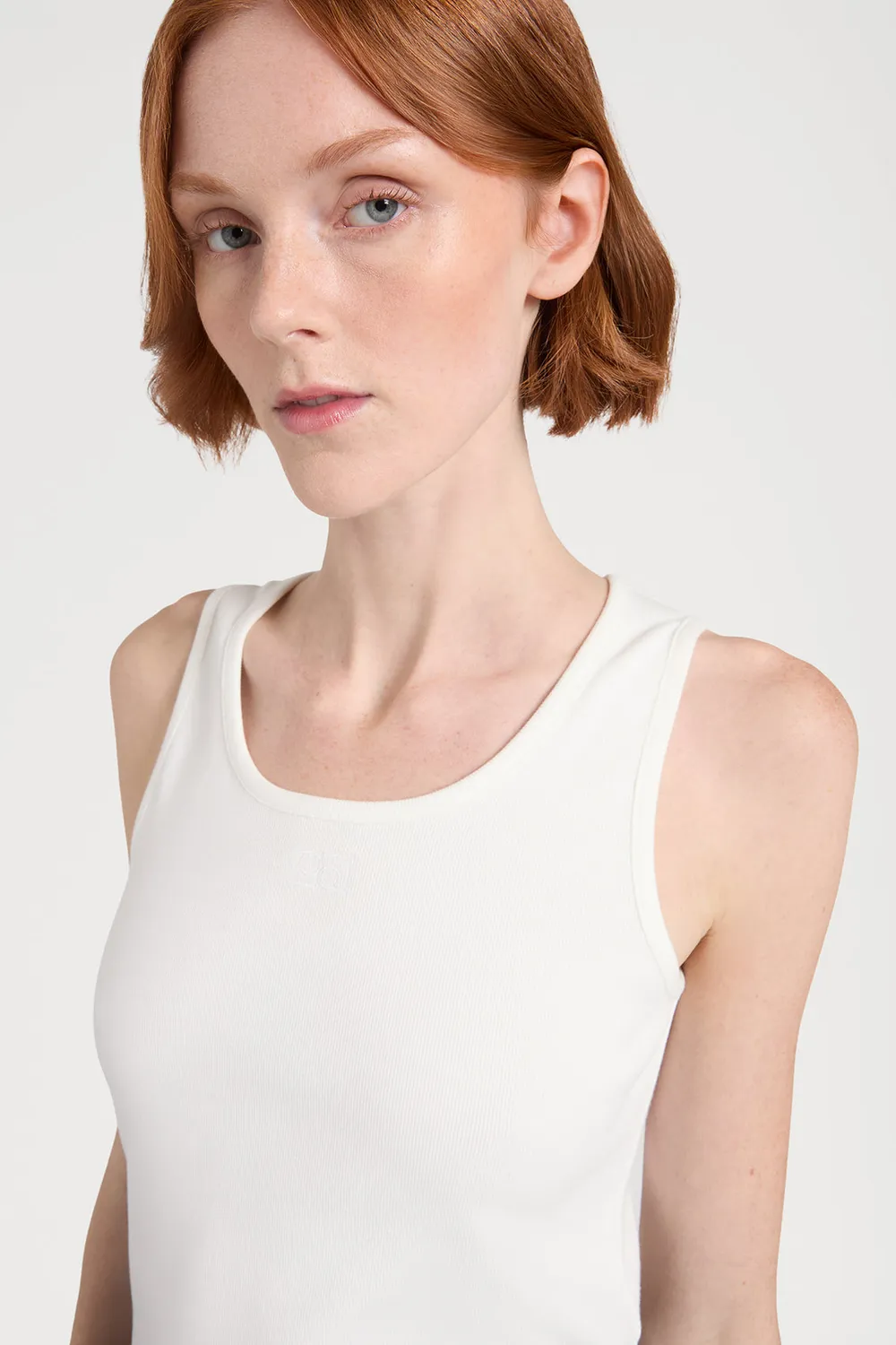 Ports 1961 Cotton Tank Top bianco coste scollo profondo