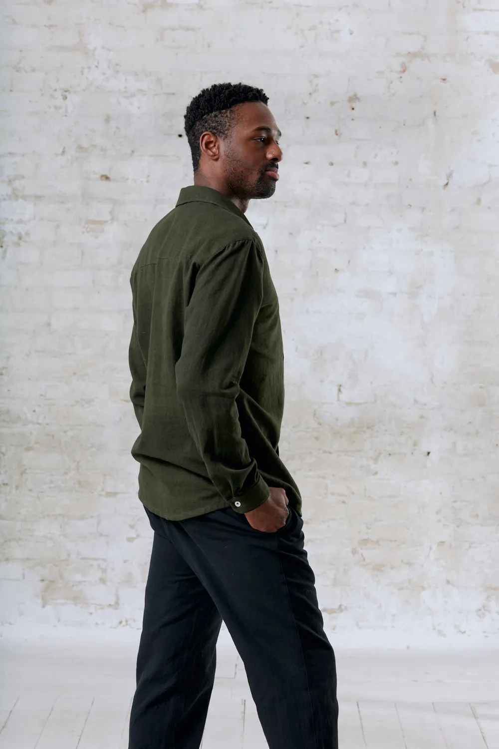 Jyoti Fair Works Jwala camicia uomo verde oliva cotone
