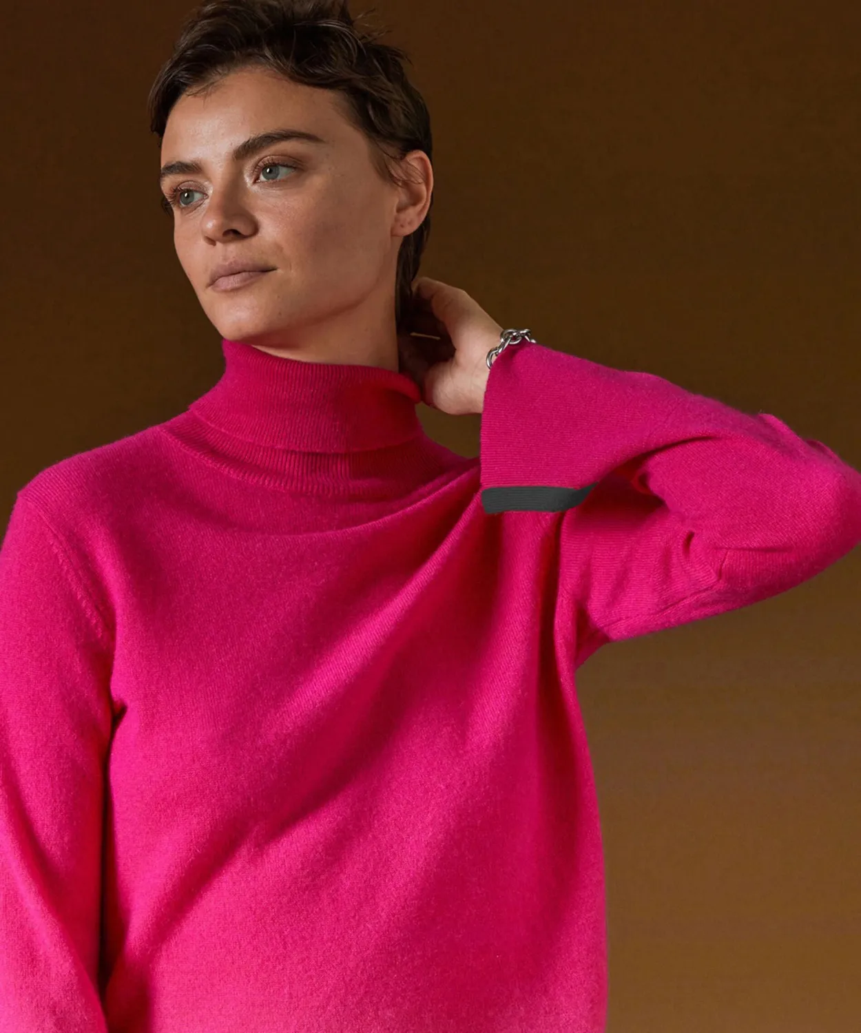 Rodier Maglione dolcevita cashmere rosa collo alto