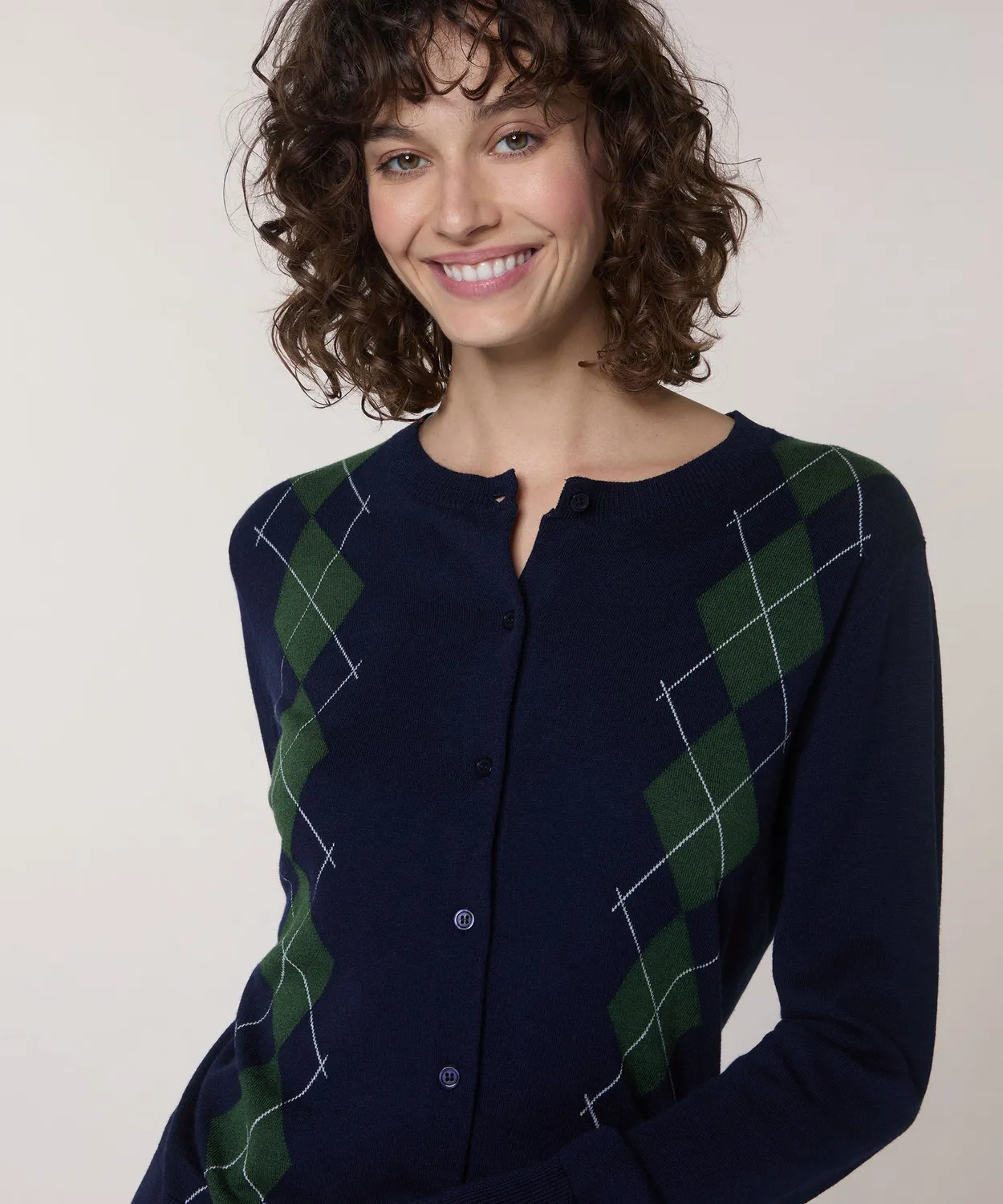 Rodier cardigan jacquard rombi blu navy maglia fine