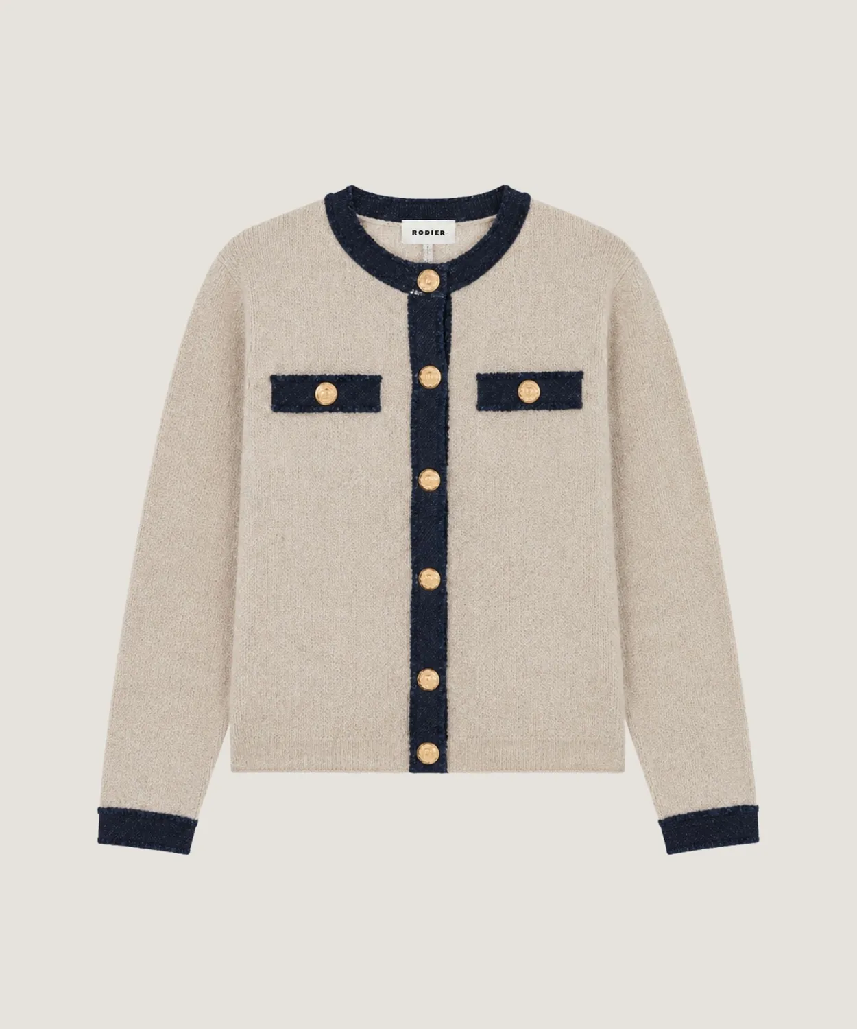 Rodier cardigan bimateriale lana donna beige melange