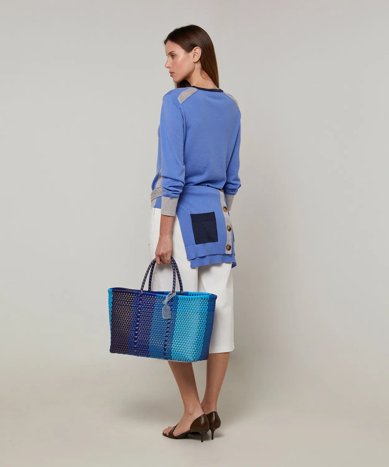Rodier Maglione Tricolore Horizon Blue Merino Girocollo