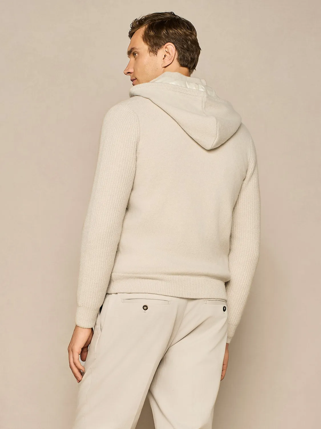 Paul Taylor Maglia Zip Collo Alto Burro con Cappuccio