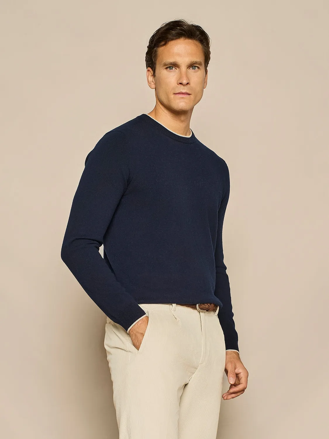 Paul Taylor girocollo misto cashmere blu doppio collo
