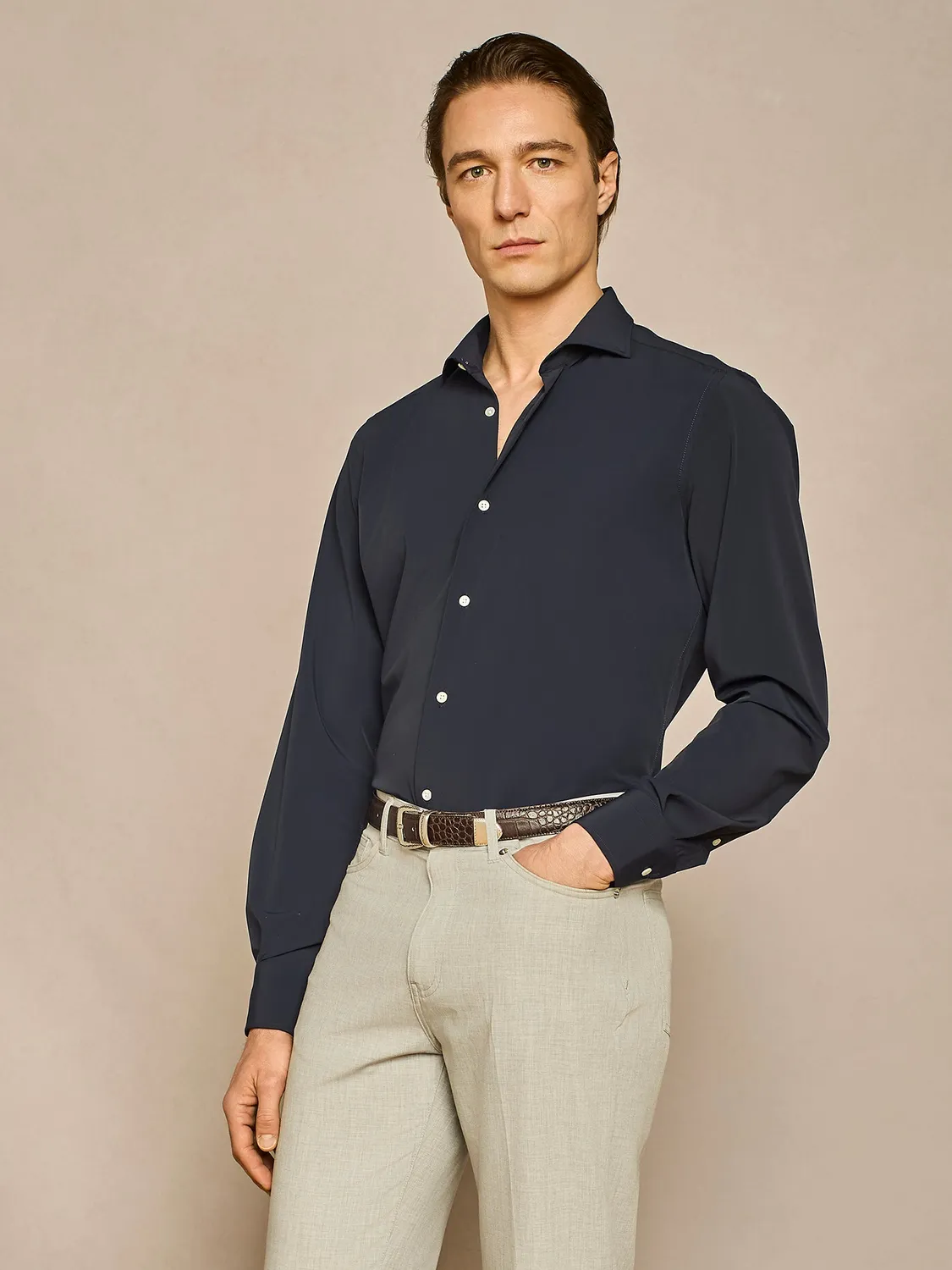 Paul Taylor camicia jersey tecnico blu regular fit