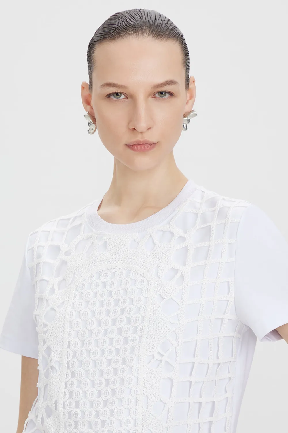 PORTS PW226KKC05-XCD035 t-shirt bianca overlay traforato