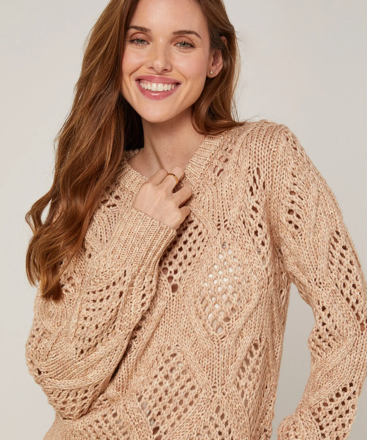 Rodier maglia traforata cotone lana beige ficelle