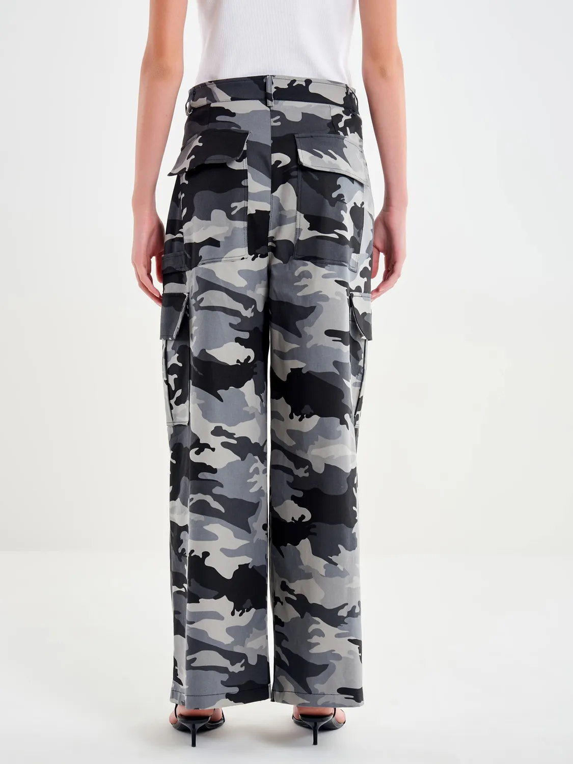 Vicolo Camouflage pantaloni wide leg nero grigio taglia L